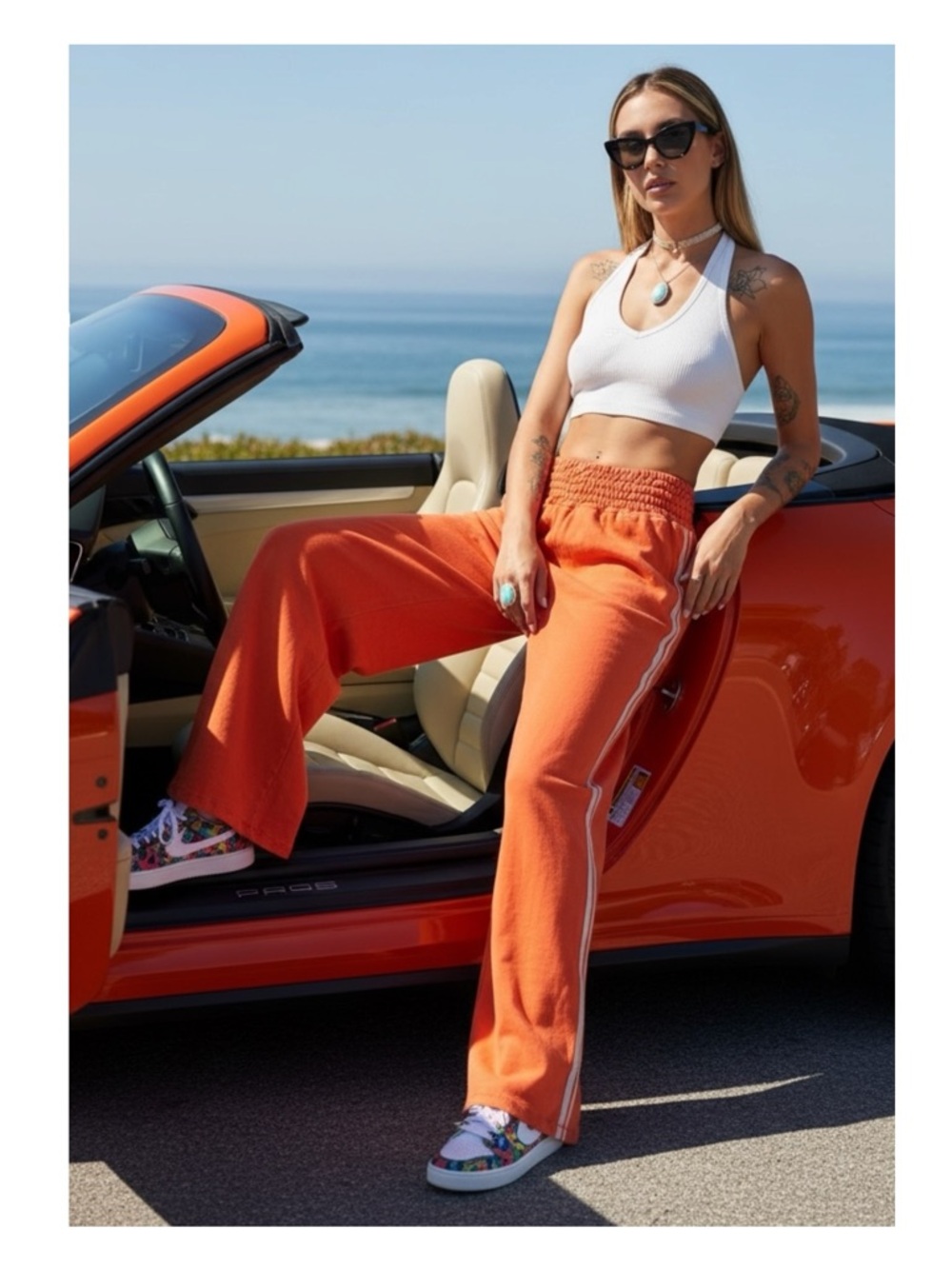Y2K: new Da-Nang Danang ✪ Tuxedo Stripe Wide Leg Sweatpants ✪ Jelly Orange ✪ L